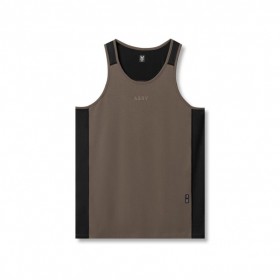 Supima® Mesh Panel Training Singlet Deep Taupe | Men ASRV Tanks