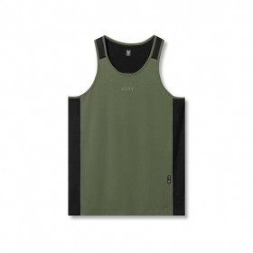 Supima® Mesh Panel Training Singlet Olive | Men ASRV Tanks