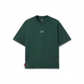 Camiseta oversize con cordón ajustable y estampado de espiga, color verde bosque | Camiseta de manga corta para hombre ASRV